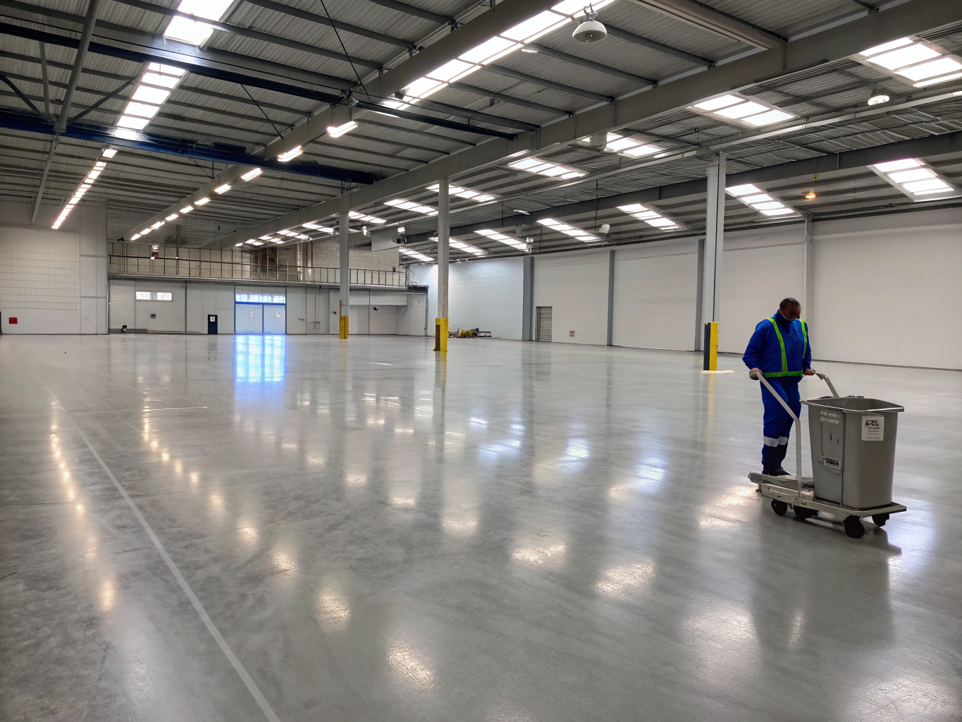 Industrial facility floor being professionally cleaned