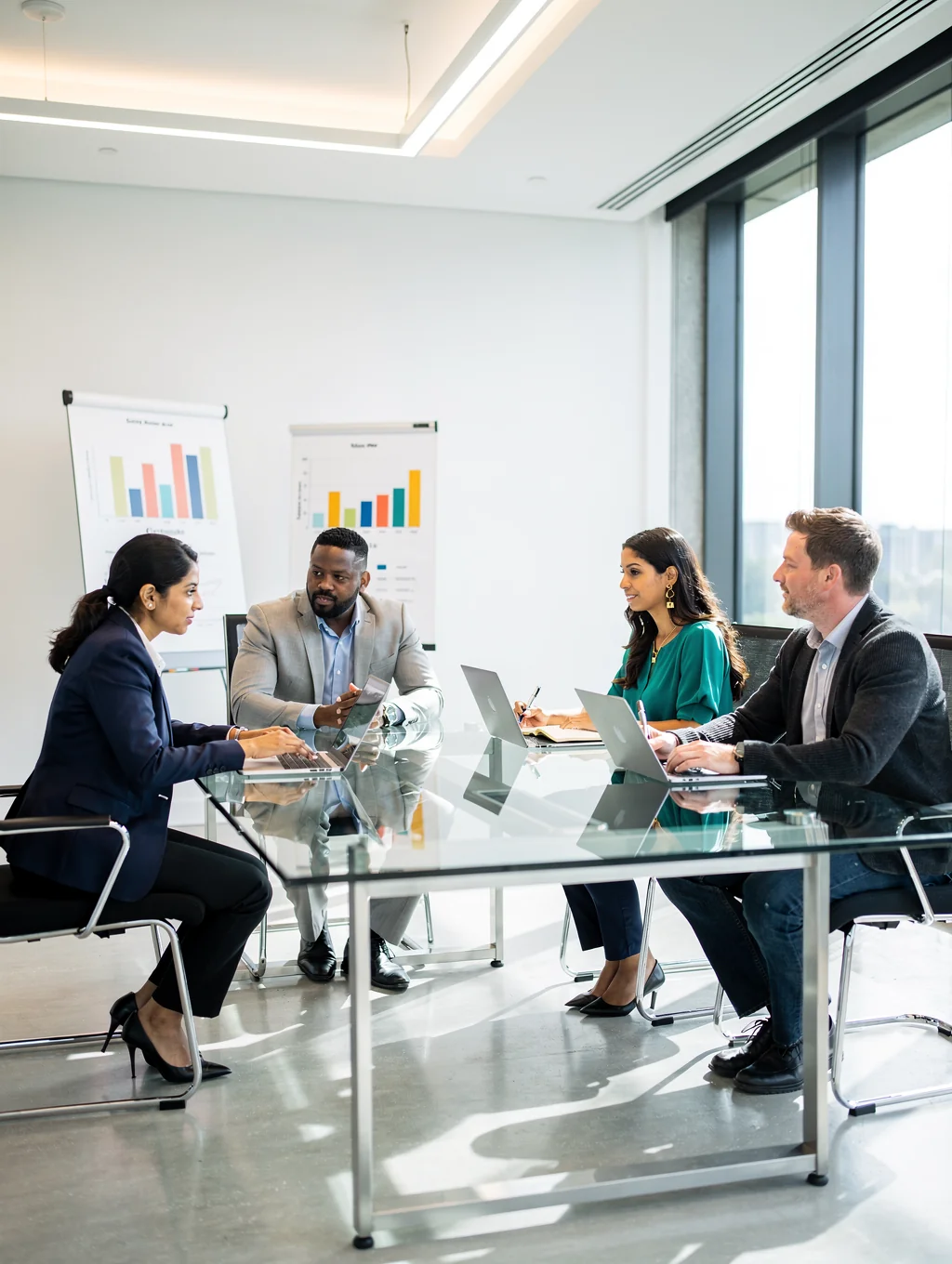 Professional team collaborating on a strategic business plan