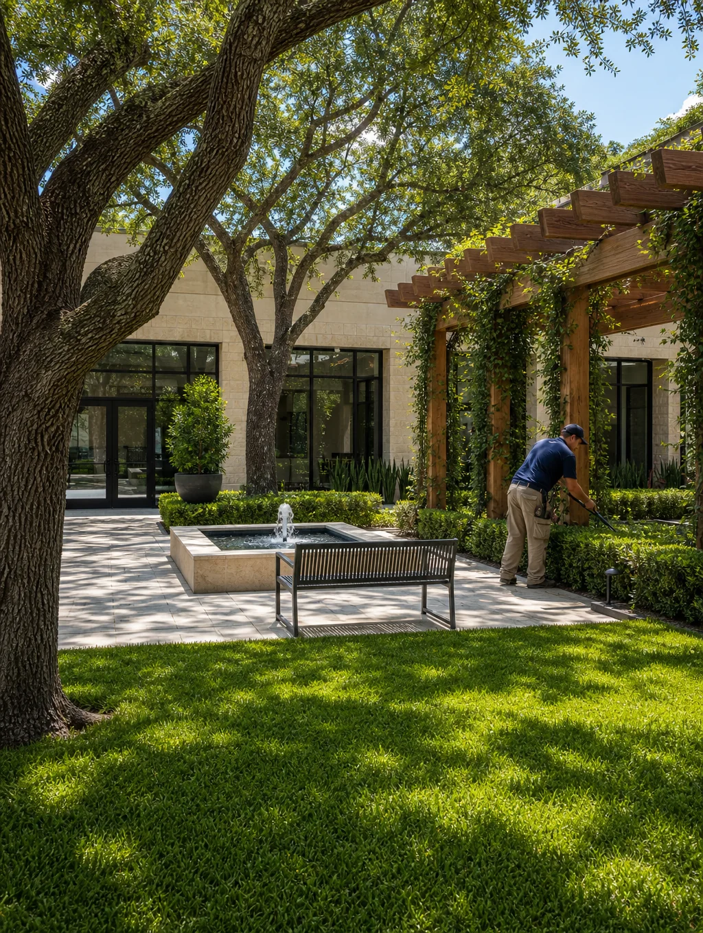Well-maintained commercial landscape