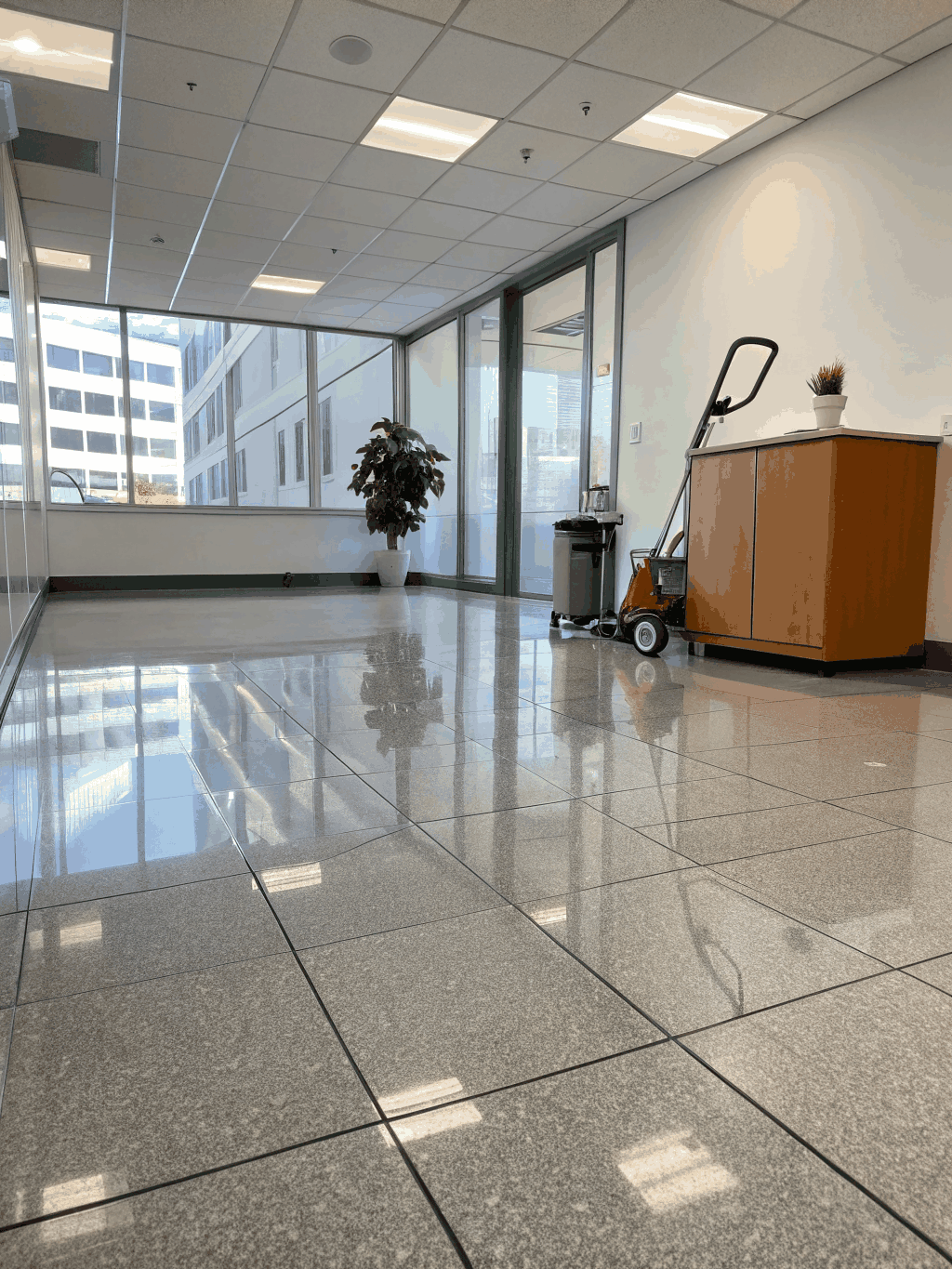 Polished commercial hard flooring