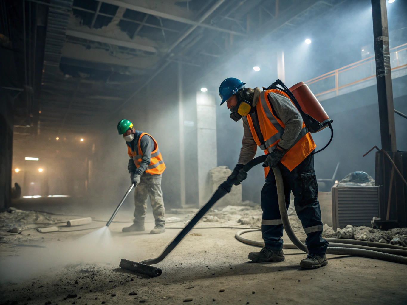 Deep cleaning team working on a post-construction site
