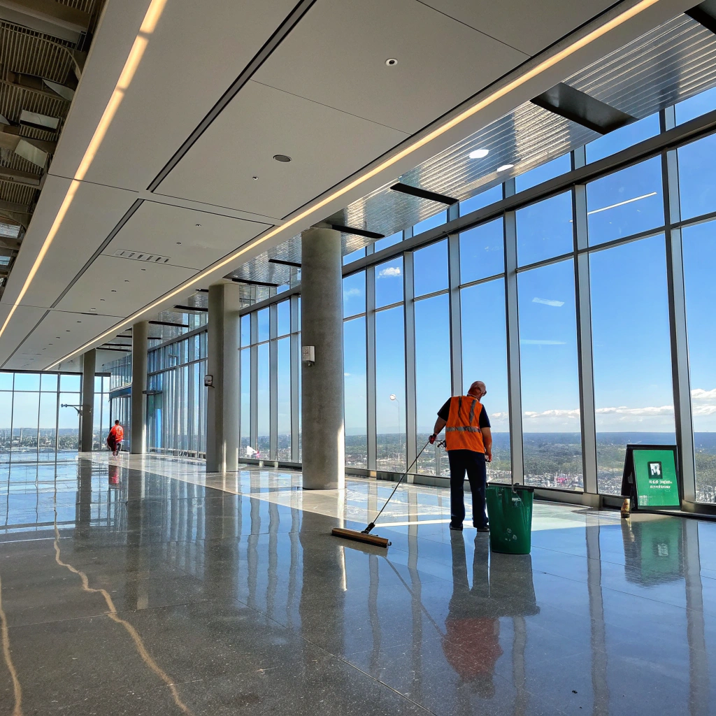 Detail shot of post-construction site cleaning