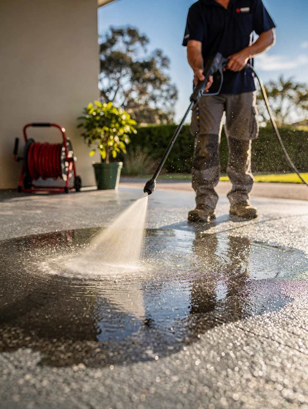 Pressure washing a commercial driveway