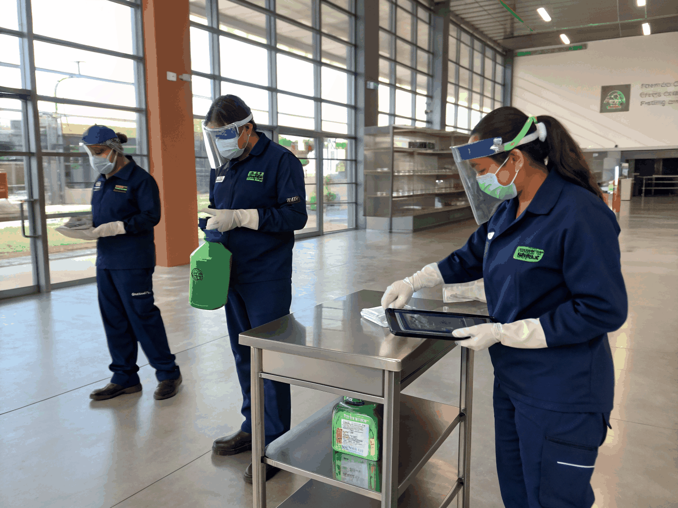 Punctual janitorial staff preparing for a shift